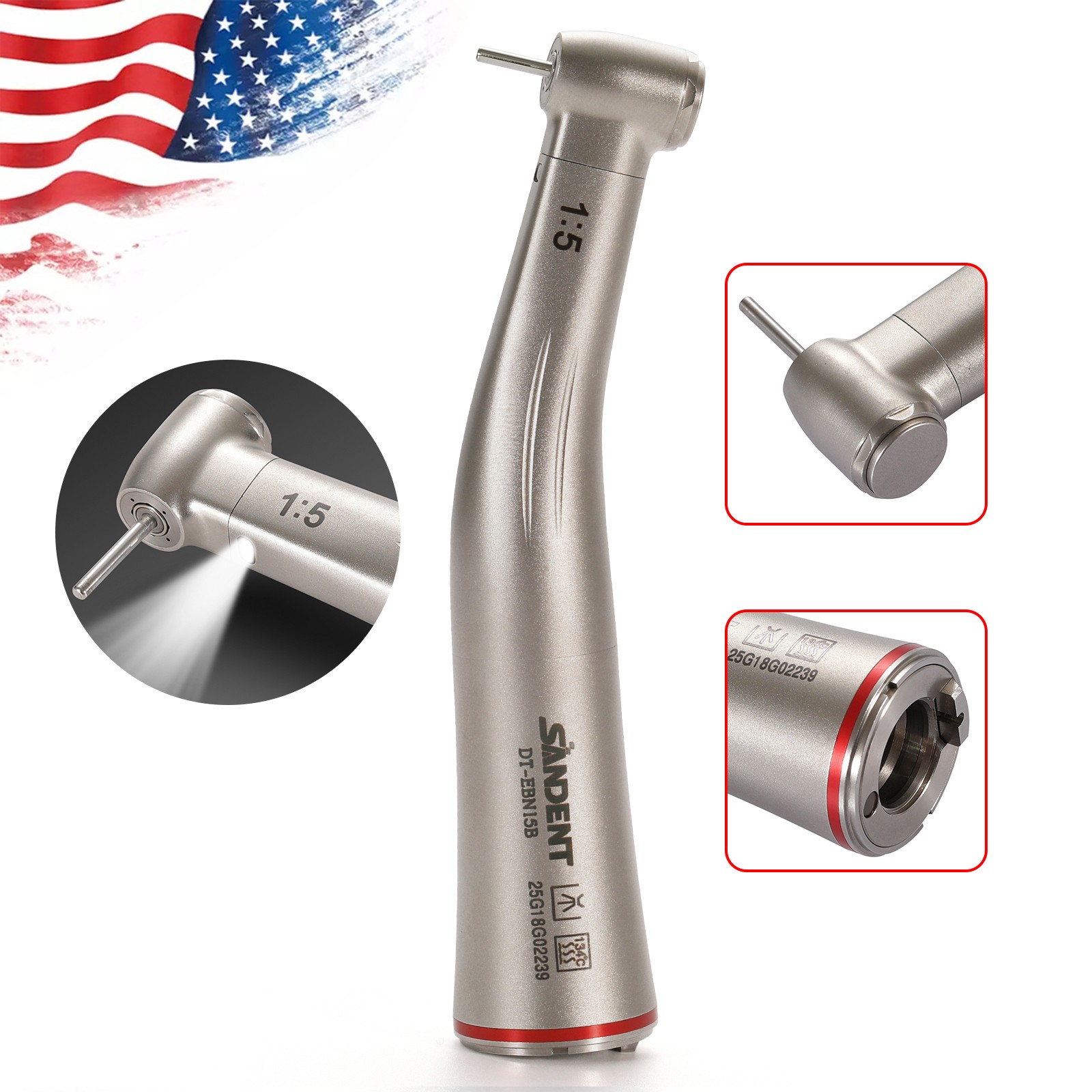 SANDENT Dental 1:5 LED Contra Angle Handpiece Standard Internal Four Spray UD