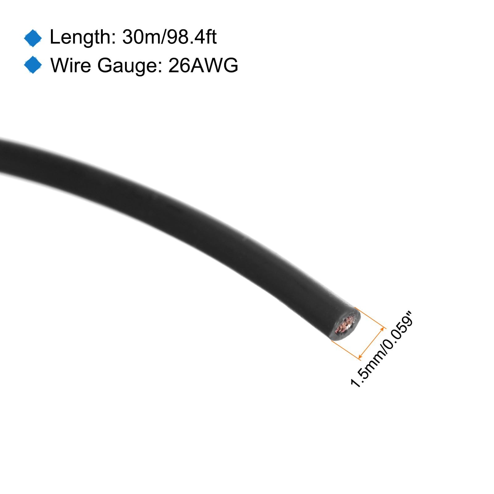26AWG Stranded PVC Hookup Wire – Black, UL1007 Tinned Copper Wire for Interna…