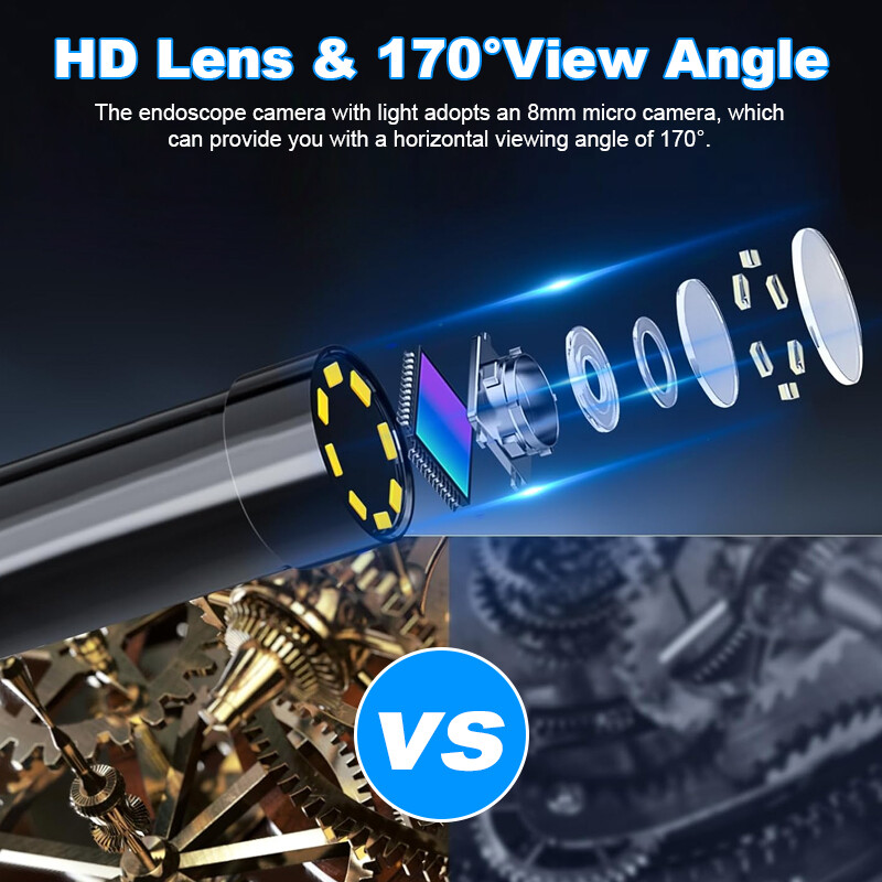 Industrial Endoscope Camera 2.4″ IPS HD 1080P 8mm Lens Pipe Sewer Inspection