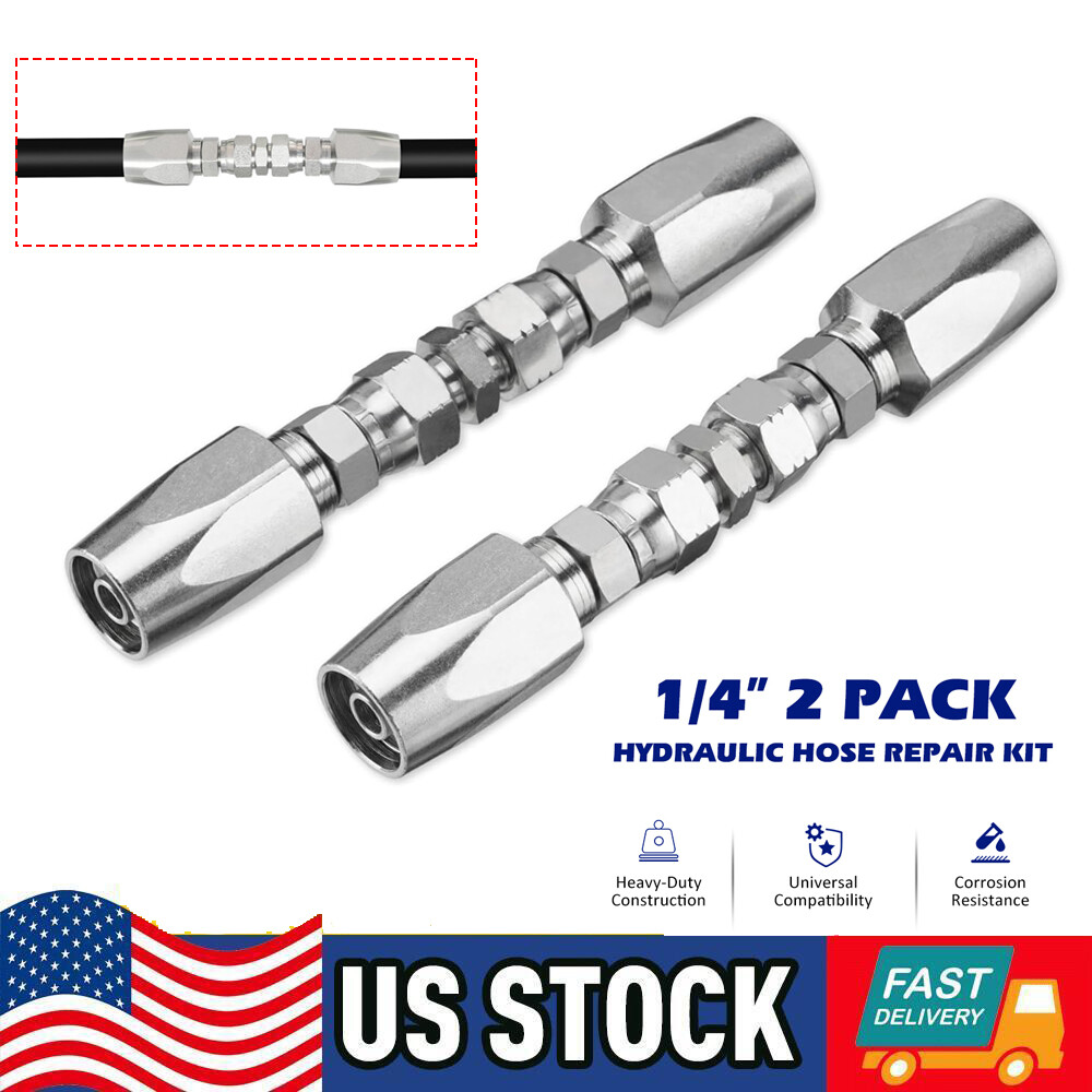 2Pcs 1/4inch Hydraulic Hose Field Repair Kit for Hydraulic Hose Crimper Fittings