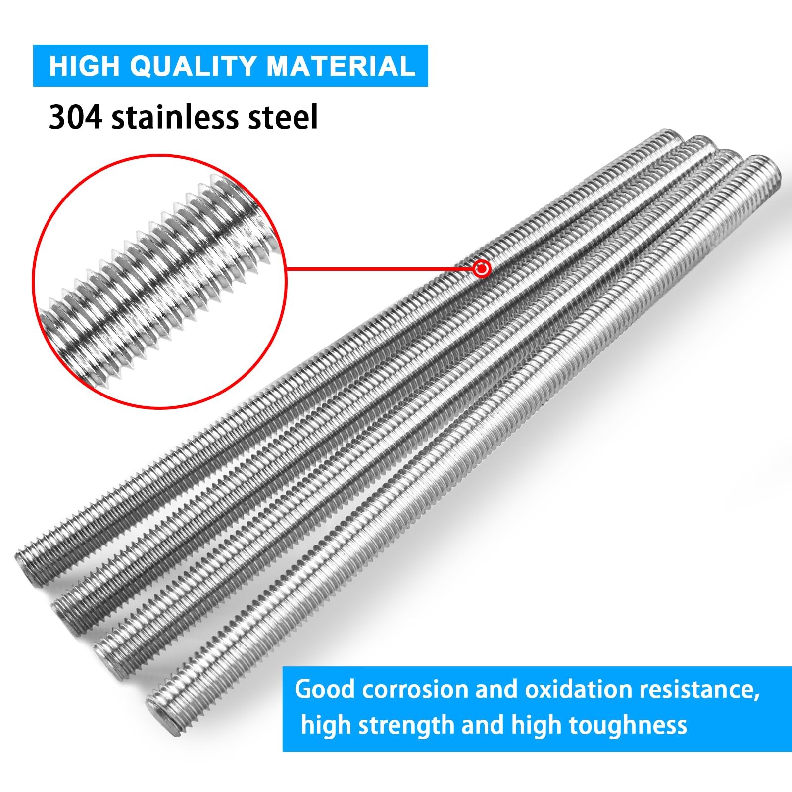LWCUSNJ 6pcs M6 x 100mm Fully Threaded Rod, M6-1.0mm Thread Pitch,304 Stainle…