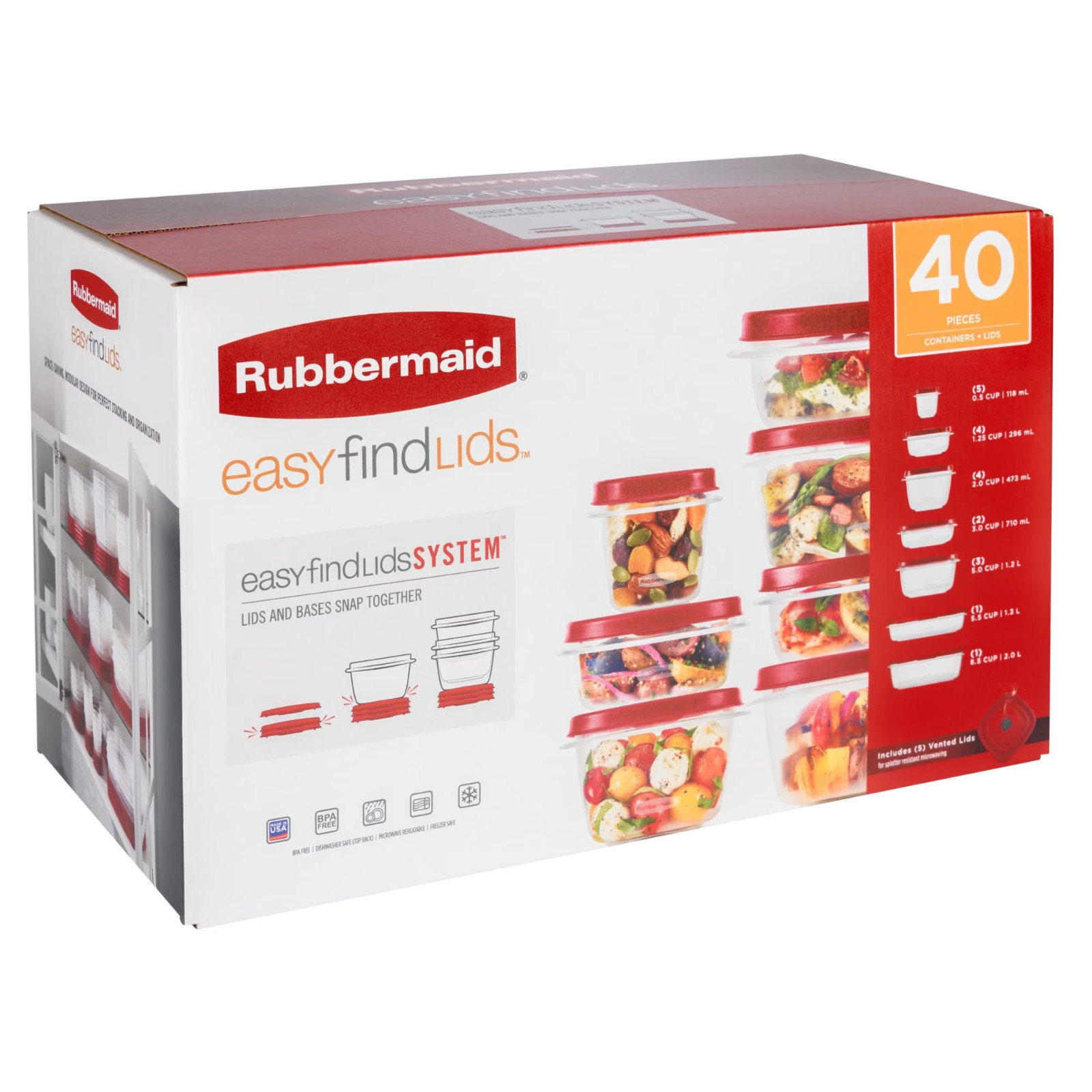 Rubbermaid EasyFindLids 40pc Food Storage Containers Vented Lids Red FREE SHIP